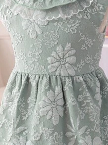 Glamorique Kids Vestido de princesa elegante y lindo para bebés niñas, manga corta con cuello de volantes, de satén estructurado, para primavera/verano - Verde - Ver 7