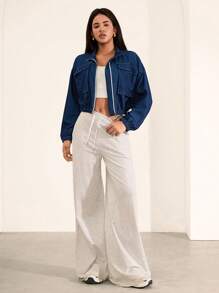 SHEIN Unity 女士简约休闲夹克，简约时尚，适合日常穿着 - 藍色 - 查看 5