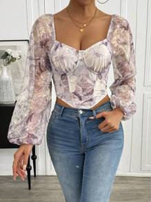 Calvaya Blusa de manga larga, de corte asimétrico, con detalles de espina de pescado, cierre con gancho y ojo, y estampado floral estilo vintage, para mujer, ideal para el Día de San Valentín