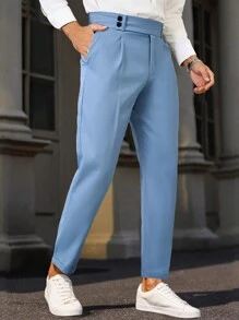 Manfinity Bizformal Men's Plain Front Button Plain Pleated Casual Trousers - Baby Blue - View 1