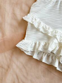 Soleia Bộ 2 món đồ nữ thanh lịch, áo croptop trễ vai và quần short xếp ly, thích hợp cho kỳ nghỉ biển, trang phục mùa xuân hè cho nữ, phong cách lễ hội âm nhạc phương Tây, boho, nghỉ lễ. - trắng - Xem 7