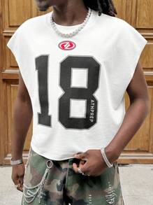 AXEPEAK 男士宽松数字印花针织上衣，休闲时尚，适合日常穿着 - 白色 - 查看 6