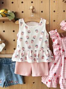 Vintaside Kids Bộ đồ hai mảnh dễ thương dành cho bé gái này có họa tiết dâu tây đáng yêu trên áo và sự kết hợp hoàn hảo giữa màu hồng và trắng tạo nên vẻ tươi mới. - Bụi hồng - Xem 4