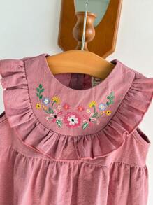 Cozy Pixies Baby Girl Floral Print Ruffle Trim Sleeveless Bodysuit - Pink - View 5