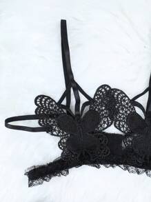 Classic Sexy Set de 2 piezas lencería sexy sin aros con decoración de encaje para mujeres