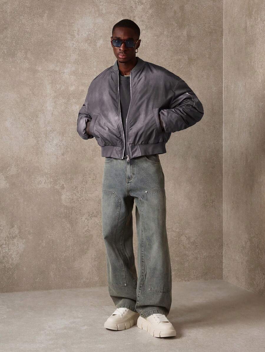 SUMWON Premium Cropped Bomber Jacket Athletic Streetwear Oversized ...
