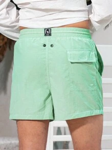 Surfspeed Men's Solid Color Drawstring Waist Casual Beach Shorts Men Swim Trunks - Green - View 3
