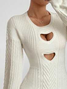 Flirla Vestido de punto con diseño de corazón hueco, versátil, para el Día de San Valentín - Blanco - Ver 3
