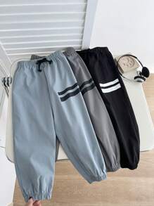 3pcs Kids Relaxed Casual Print Drawstring Waist Pants Set, Suitable For Spring, Summer, Autumn, Winter, Young Boy Clothes, Back To School Outfit, Suitable For Birthday Party, Formal Event, Wedding, Christening, School Ceremony'