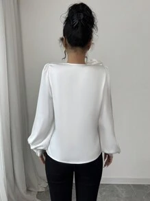 Elenzga 花卉贴花褶饰灯笼袖衬衫 - 白色 - 查看 3