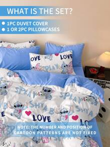 Disney 2/3 pièces Parure de couette Stitch, Linge de lit Disney, Parure de lit douillette et anti-boulochage, Douce et respirante, Parure de couette style dessin animé, Convient pour les lits jumeaux, pleins, king et queen. Chaud et confortable pour l'automne et l'hiver, Lavable en machine, Linge de lit de la Saint-Valentin, Textile domestique Stitch, Cadeaux, Articles Stitch, Décoration de chambre Stitch, Garnissage de couette non inclus