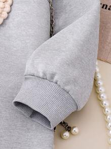 Girls Casual Simple Gray Polo Letter Print Dress - Light Grey - View 3