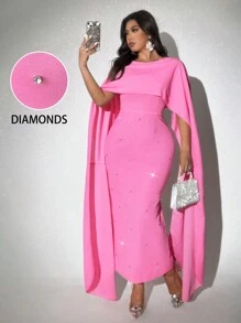 SHEIN Unity Plus Size Solid Color Simple Fashion Casual Everyday Dress - Pink - View 1