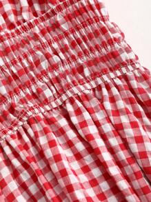 Sweetra 格纹收腰休闲连衣裙，简约时尚，适合日常穿着 - 紅色 - 查看 7