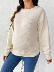 SHEIN Maternity Round Neck Plain Color Casual Sweater, Autumn/Winter