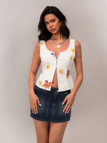 Forever 21 Áo ba lỗ không tay cổ vuông ren mới mùa xuân gợi cảm giản dị dành cho nữ đi nghỉ - Nhiều màu - Xem 1