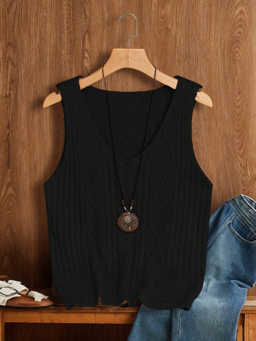 Franclia 女士针织毛衣纯色简约风格休闲日常穿着 - 黑色 - 查看 1