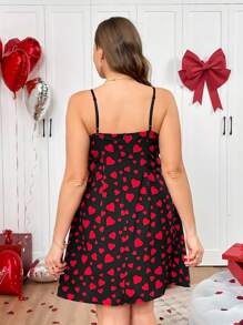 SHEIN Essnce Plus Size Women's Black And Red Valentine Day Heart Dress, Lace Stitching Suspender Short Dresses For Summer,Holiday,Rave Date Night Club Outfits - Multicolor - View 2