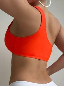 SHEIN Swim Áo bơi liền quần không dây khoét rỗng bất đối xứng màu trơn dành cho nữ - trái cam - Xem 2