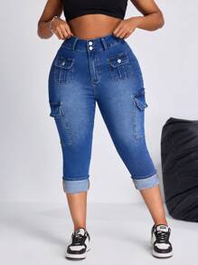 SHEIN SXY Pantalones capri de carga personalizados elásticos para mujer de talla grande