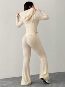SHEIN PETITE Set de 2 piezas de chaqueta con capucha y pantalones de unicolor, conjunto casual