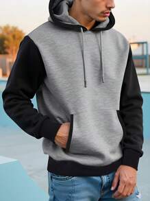 Men's Simple Stylish Casual Hooded Sweatshirt, For Daily Wear - Multicolor - View 1