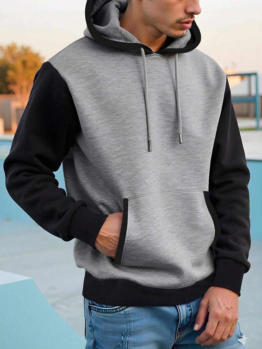 Men's Simple Stylish Casual Hooded Sweatshirt, For Daily Wear - Multicolor - View 1