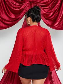 SHEIN ICON 大码酒红色 V 领蝴蝶结娃娃衫，情人节款 - 酒紅色 - 查看 7