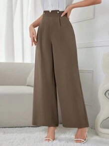 Modelyn Quần dài trơn màu trơn thường ngày cho nữ, thời trang để mặc hàng ngày - Cà phê nâu - Xem 5