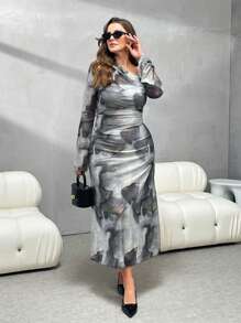 SHEIN Essnce Elegantes Kleid in Große Größen, Langes Kleid, Tüllkleid Datumkleid, Partykleid, Valentinstag Geburtstagskleider für Frauen, elegante Kleider für Frauen, Valentinstagkleid, Partykleider für Frauen, Geburtstagskleid, Sexy Datumkleid für Frauen