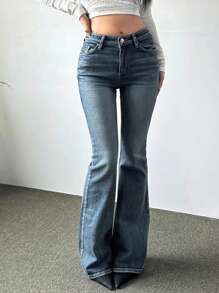 DAZY Women's Casual Distressed Slim Fit Flare Leg Jeans Low Rise Jeans - Medium Wash - View 8