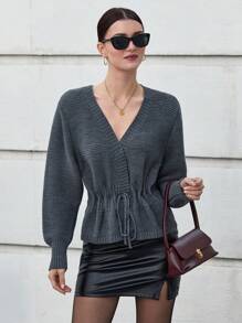 EURMUSE 女式前系带长袖简约衬衫，休闲日常穿着