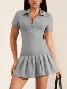 SHEIN Unity Camisa casual de mujer de manga larga con un solo abotonado, hombros caídos y estampado de tinta - Gris - Ver 6