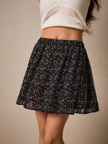 Poéselle 碎花百褶半身裙 - 黑與白 - 查看 4