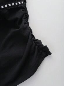 Tween Girls Traceable Cotton Bowknot Gathered Slim Anti-Slip Top - Black - View 5