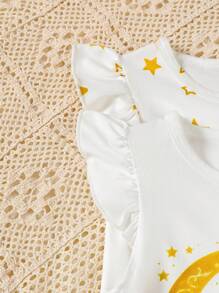 Robe d'été deux pièces avec col rond et manches courtes, style casual, avec imprimé croissant de lune du Ramadan et lanterne, pour jeune fille - Blanc - Voir 7