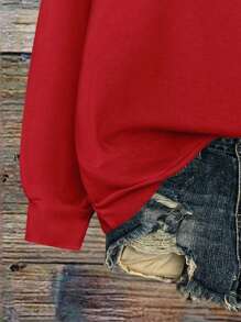 Flirla Plus Size Valentine's Day Heart Print Crew Neck Sweatshirt