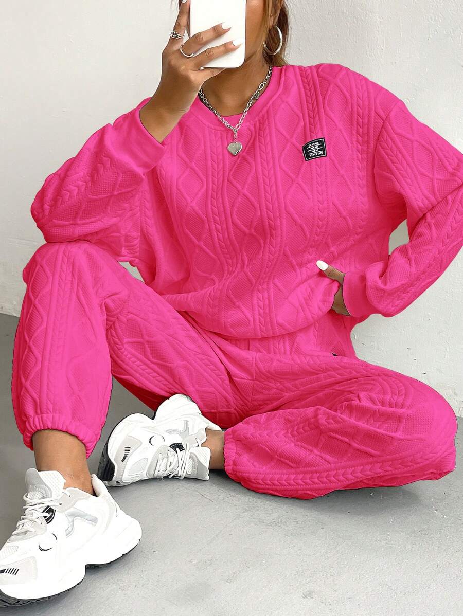 SHEIN Bộ 2 áo nỉ tối giản màu xám và quần dài cho nữ - Màu Hồng Tươi - Xem 1