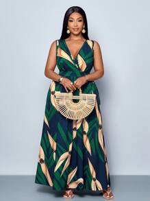 SOLERSUN 大码女式无袖花卉松紧腰长裙，适合夏季度假和日常穿着 - 綠色 - 查看 4