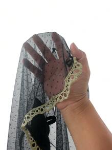 性感金色蕾丝波尔卡圆点网眼拼布女式睡衣套装