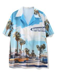 Manfinity Chillmode Men's Tropical Print Short Sleeve Casual Vacation Shirt