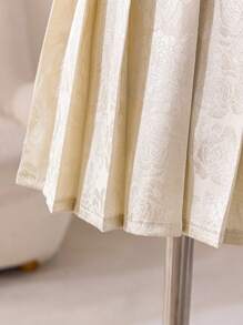 Glamorique Kids Baby Girl Elegant Sleeveless High-Low Jacquard Pleated Dress, Suitable For Party, Outing, Summer - Apricot - View 7