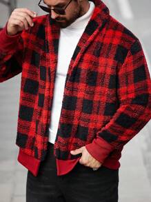 Manfinity Homme Chaqueta de forro polar casual a cuadros para hombres, otoño/invierno