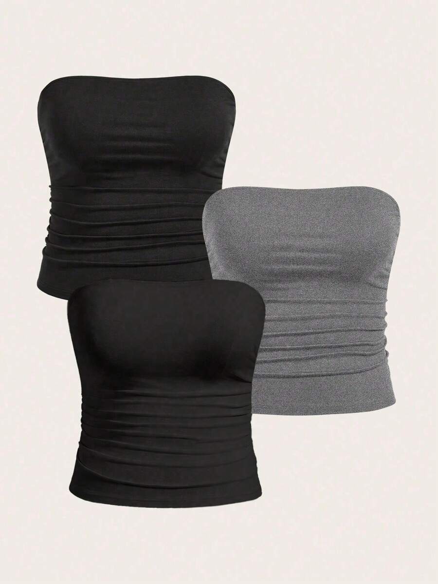 Calvaya Plus Size Women's Versatile Solid Color Bandeau Top - Multicolor - View 1