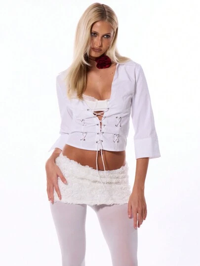 MUSERA 镂空系带束身短款衬衫，浪漫度假休闲春季性感优雅