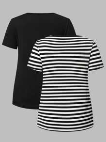 Modmama Maternity 2pcs Casual Nursing T-Shirt, Simple & Fashionable For Everyday Wear - Black and White - View 2