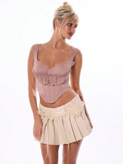 MUSERA 网纱褶皱胸衣式束身胸衣，浪漫外出上衣，适合秋冬春夏