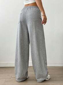 Lunelith SHEIN Lunessa Elastic Waist Drawstring Wide Leg Comfortable Sweatpants With Pleated Cuffs
