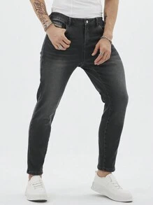 Manfinity Homme Men's Thermal Lined Pockets Casual Fashionable Versatile Denim Jeans - Black - View 4