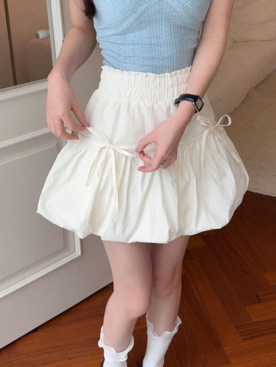 DAZY Falda con cintura elástica y lazo de unicolor para mujer, de verano